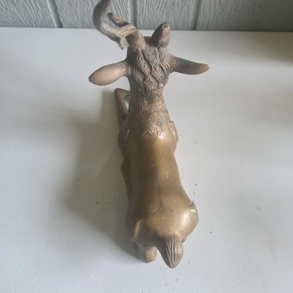 Vintage Brass Sculpture Deer MCM Stag Reclining Figure Antlers Aged Patina AS IS